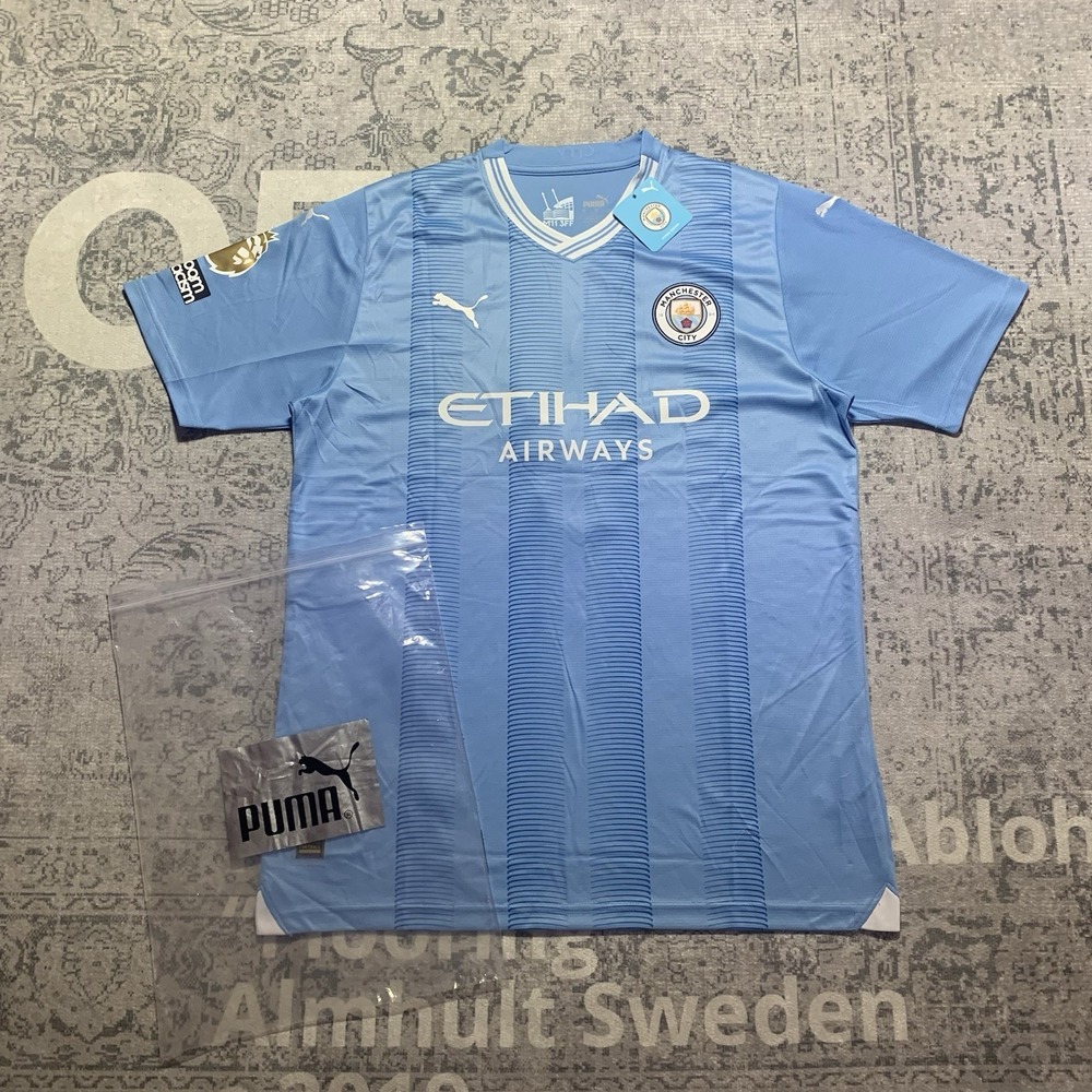Puma Manchester City Haaland 9 Jersey 2023-24 Home Sky Baby Blue Mens L NWT